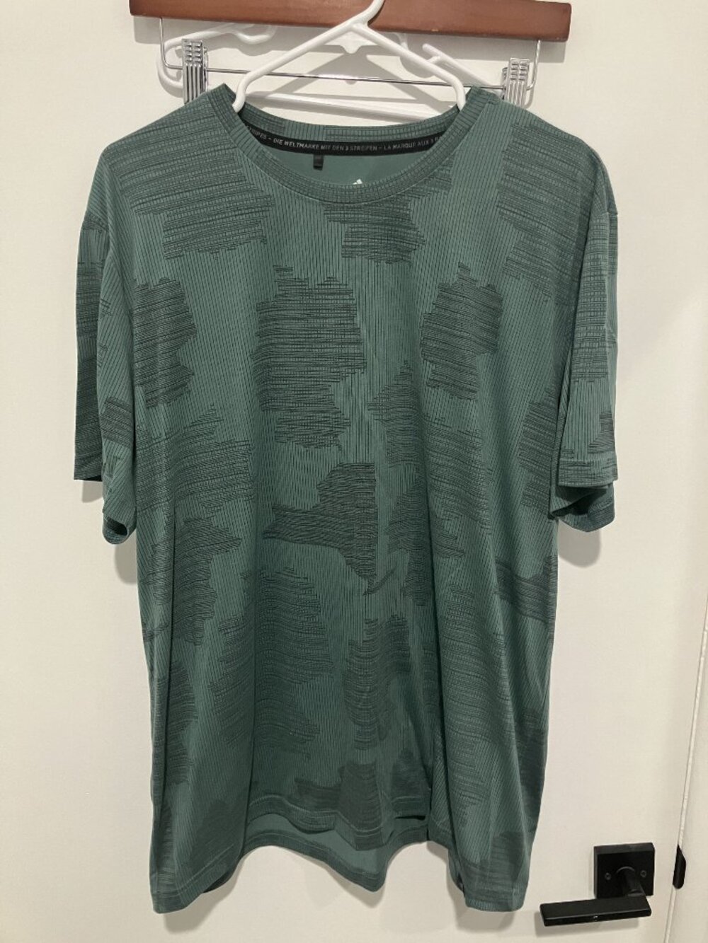 adidas Dark Green Textured Short Sleeve Sports Tee T-Shirt Pattern Men's XL